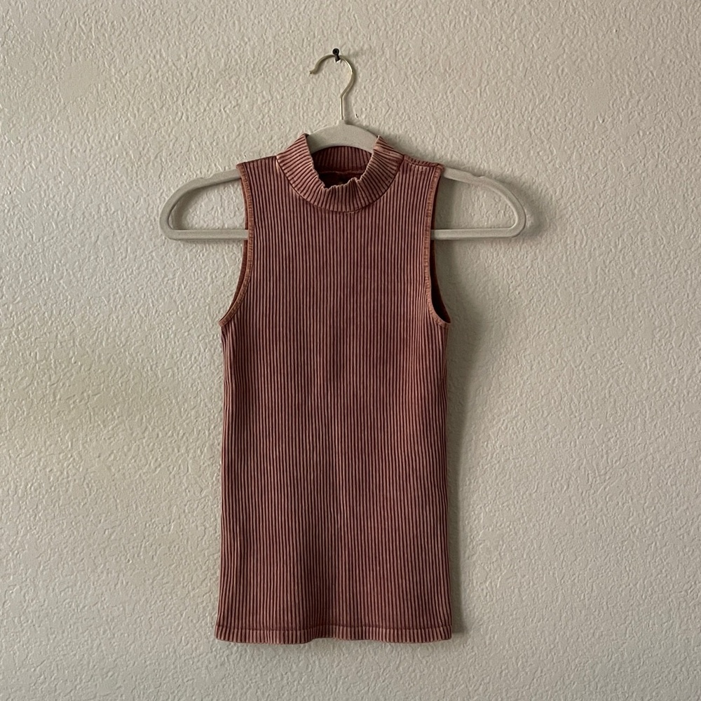 Free People No looking Back Tank Terra Cotta Washed Look Sleeveless Ribbed Top